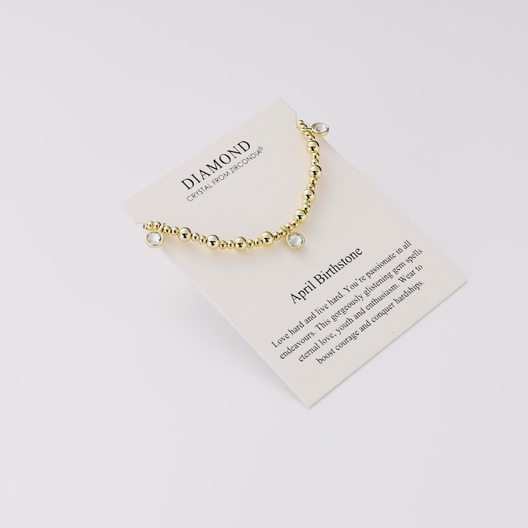 18k Gold Plated April (Diamond) Birthstone Stretch Charm Bracelet with Quote Card