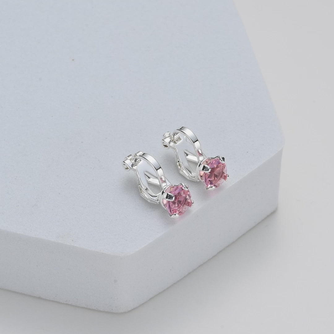 Pink Crystal Clip On Earrings Created with Zircondia® Crystals Video