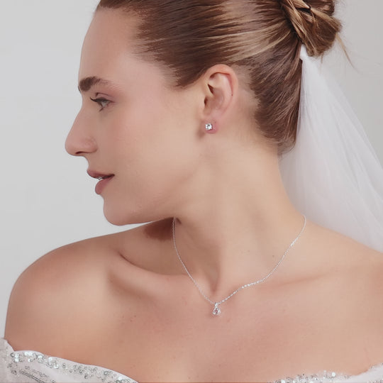 Sterling Silver Round Solitaire Bridal Set Created with Zircondia® Crystals