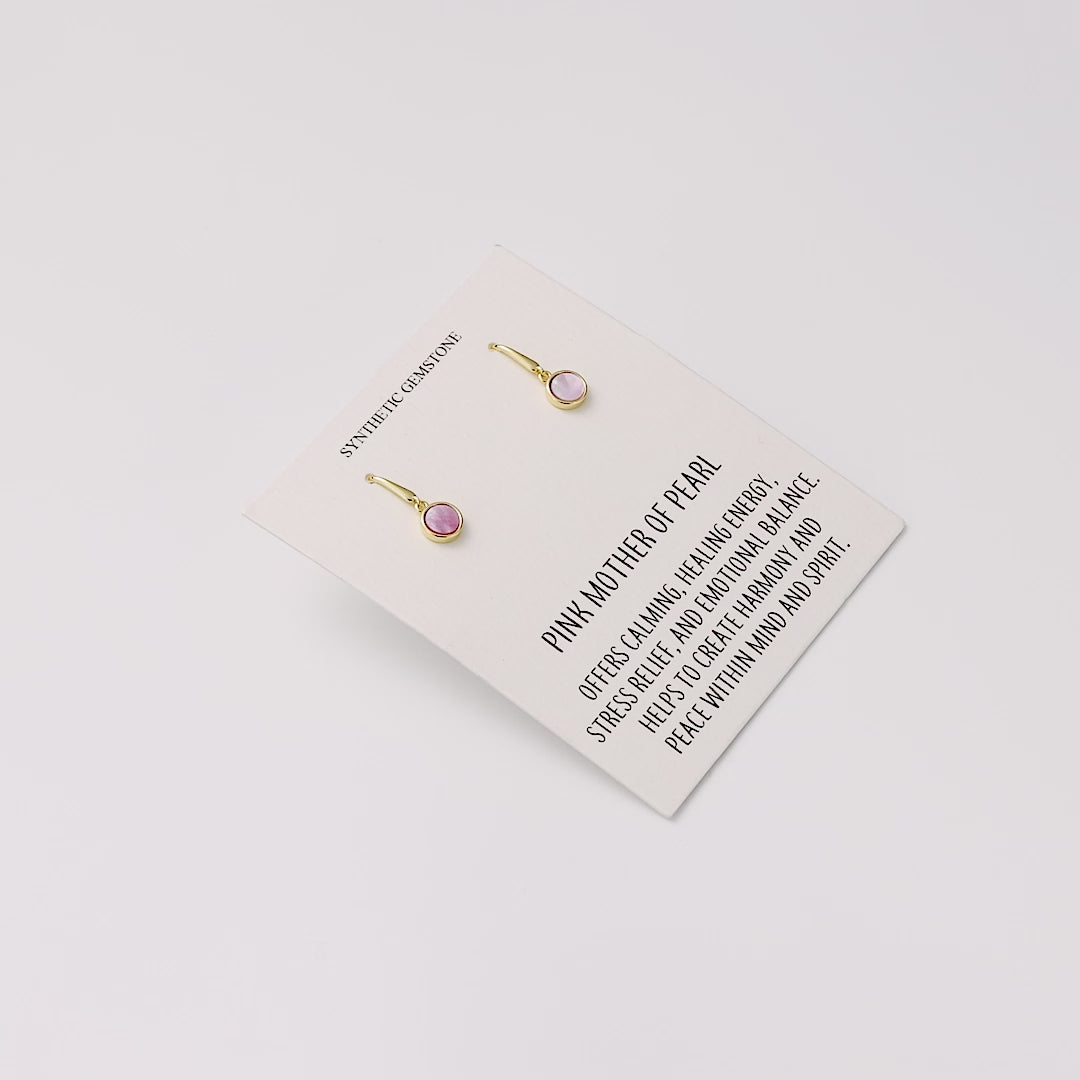 18k Gold Plated Pink Mother of Pearl Drop Earrings with Quote Card