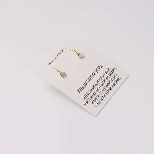 18k Gold Plated Pink Mother of Pearl Drop Earrings with Quote Card
