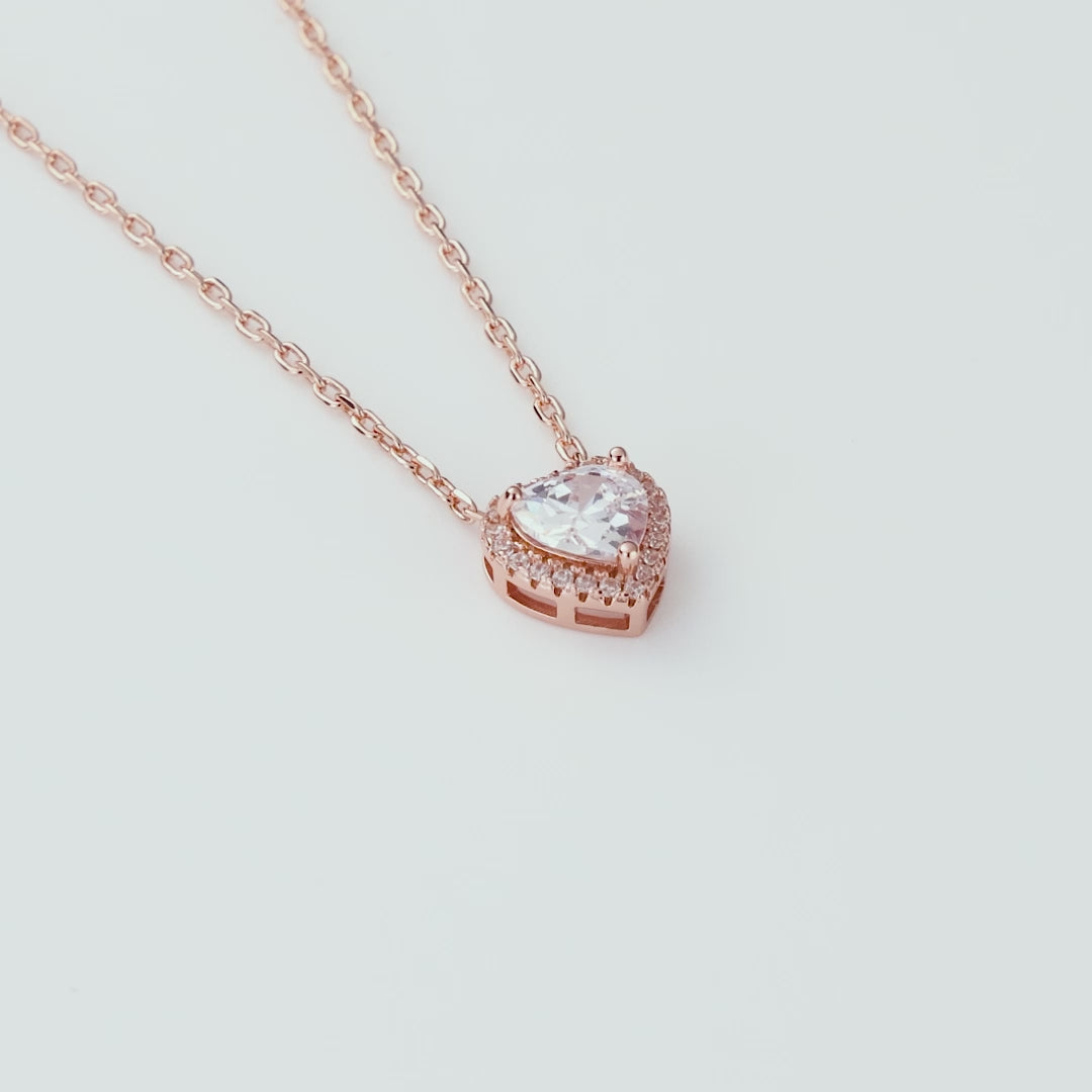 Rose Gold Plated Heart Halo Necklace Created with Zircondia® Crystals