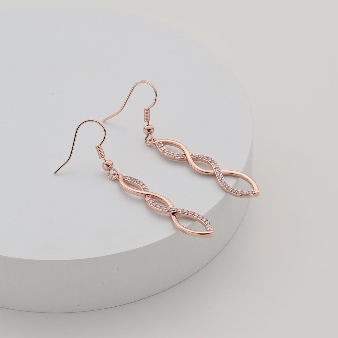 Rose Gold Plated Twist Drop Earrings Created with Zircondia® Crystals Video