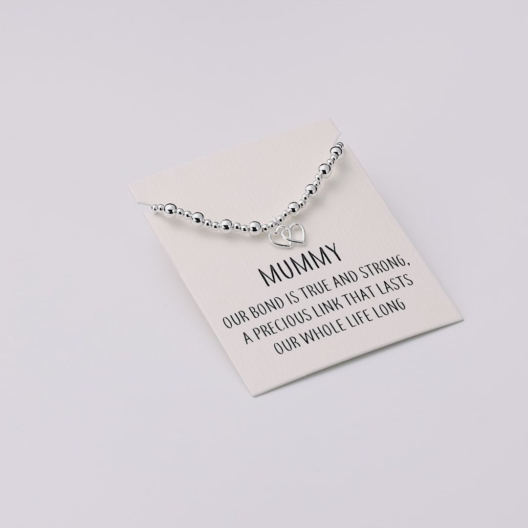 Mummy Heart Link Beaded Stretch Bracelet with Quote Card