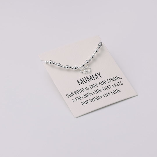 Mummy Heart Link Beaded Stretch Bracelet with Quote Card