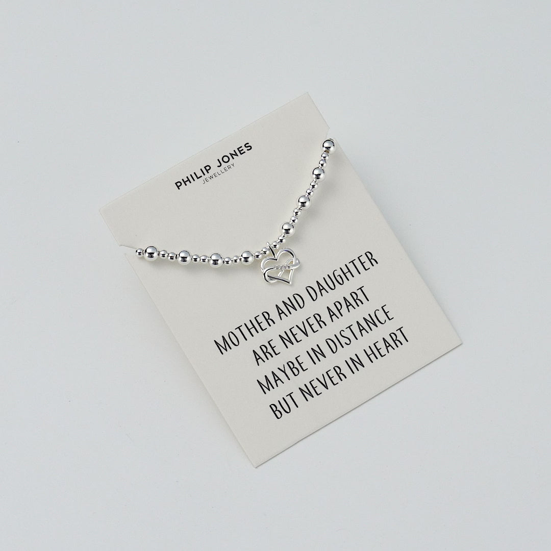 Infinity Heart Beaded Stretch Mother and Daughter Bracelet with Quote Card