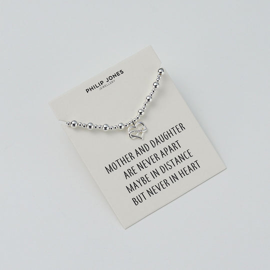 Infinity Heart Beaded Stretch Mother and Daughter Bracelet with Quote Card