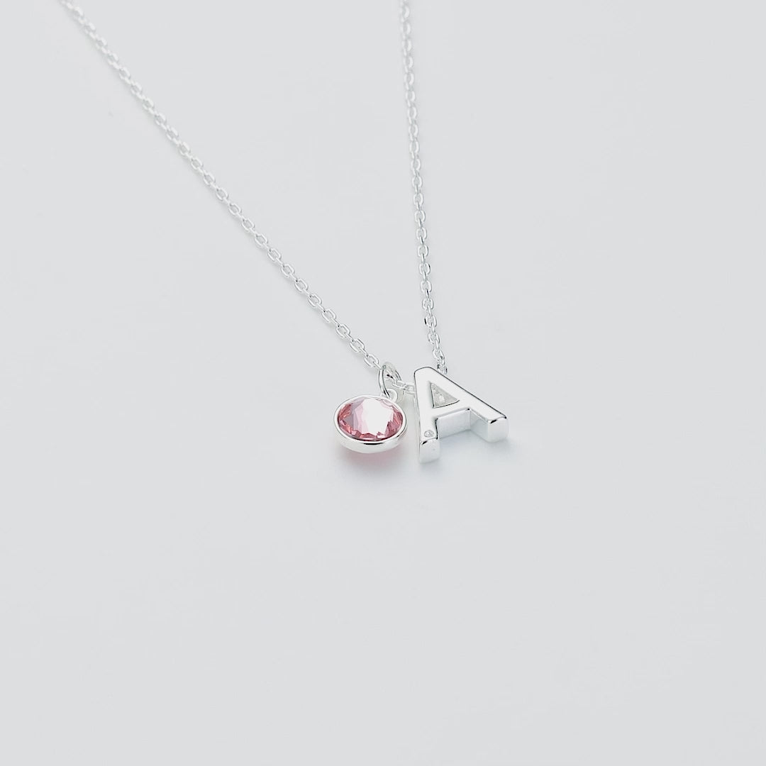 Initial A Necklace with Birthstone Charm Created with Zircondia® Crystals