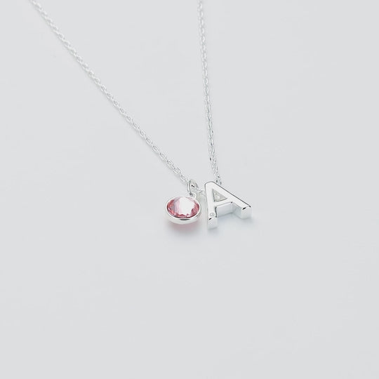 Initial A Necklace with Birthstone Charm Created with Zircondia® Crystals
