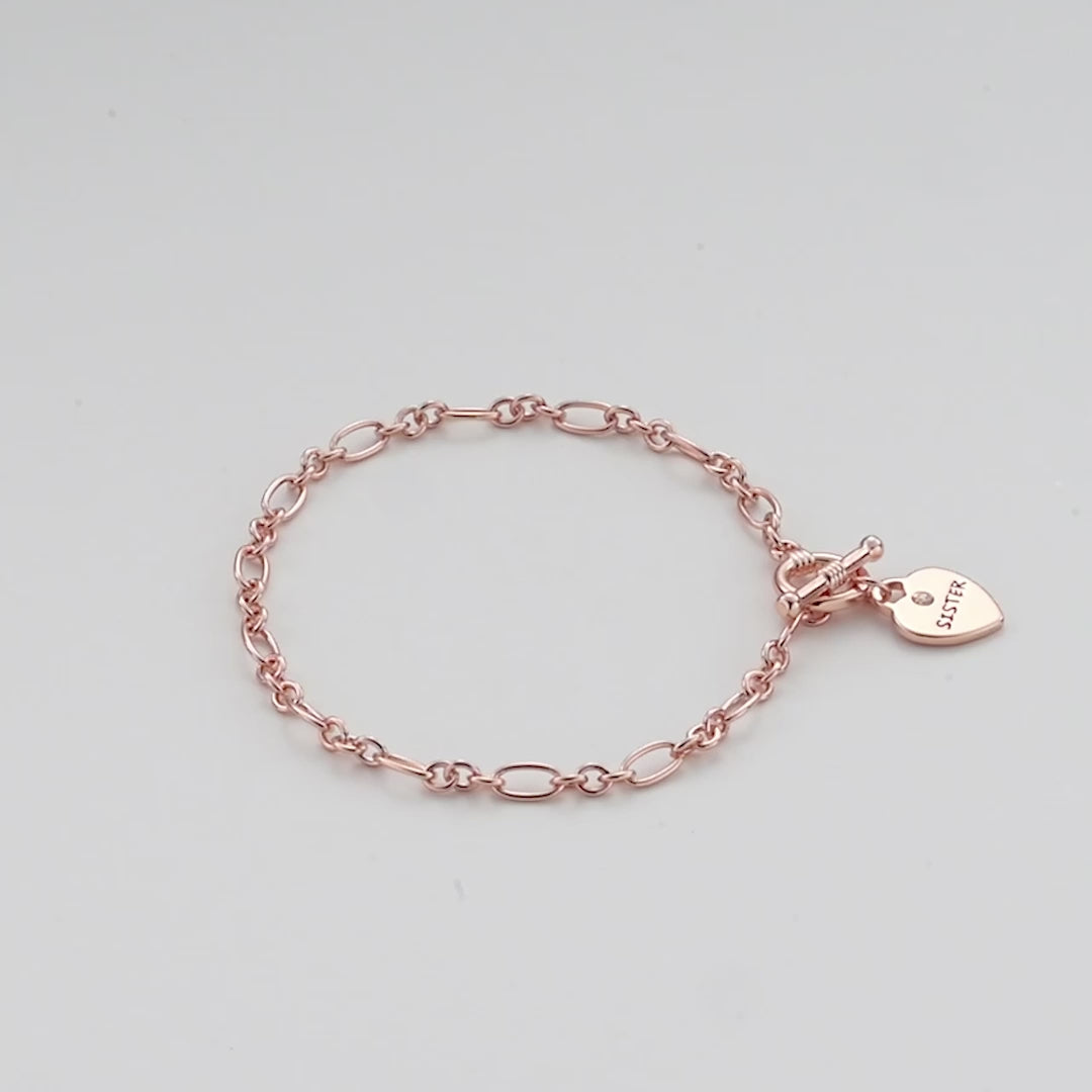 Rose Gold Plated Sister Charm Bracelet Created with Zircondia® Crystals