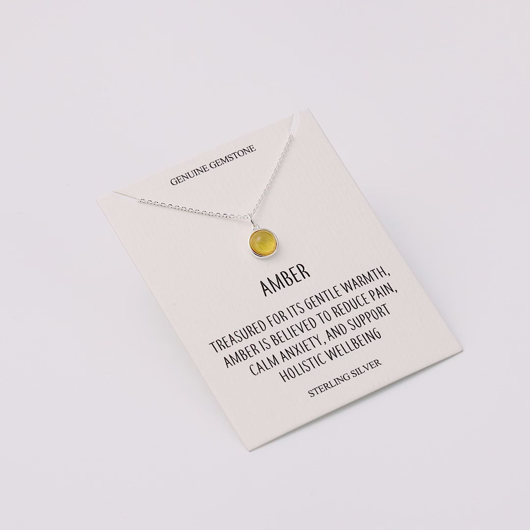 Sterling Silver Round Amber Necklace with Quote Card