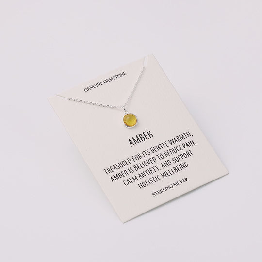 Sterling Silver Round Amber Necklace with Quote Card