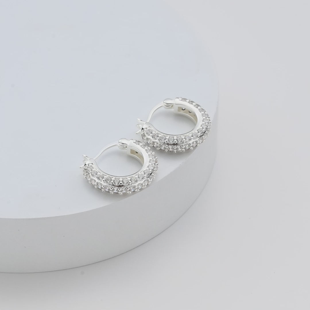 Silver Plated 20mm Pave Hoop Earrings Created with Zircondia® Crystals Video