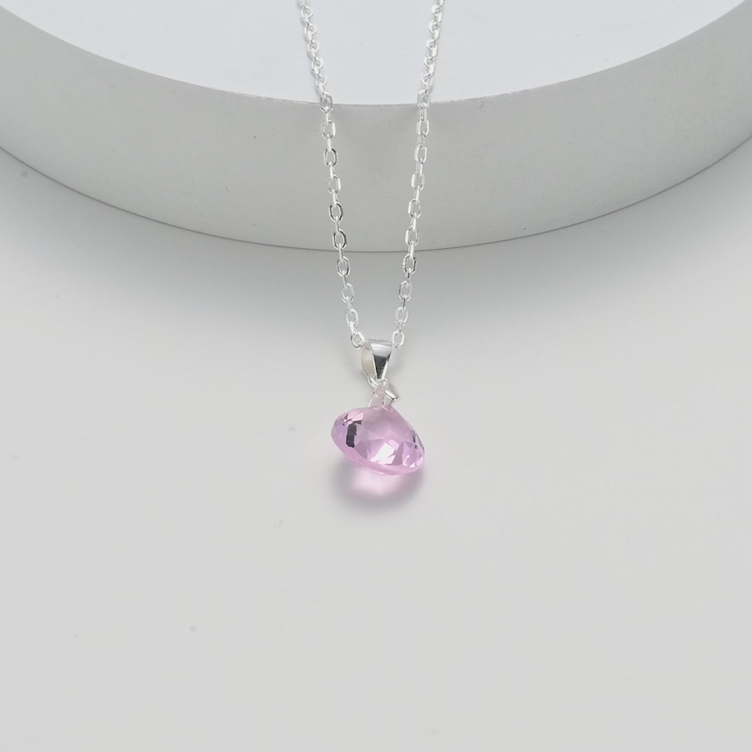 Sterling Silver Light Rose Pear Necklace Created with Zircondia® Crystals Video