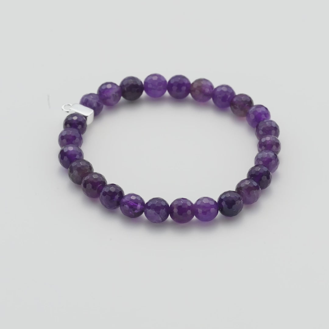 Faceted Amethyst Gemstone Stretch Bracelet with Charm Created with Zircondia® Crystals Video