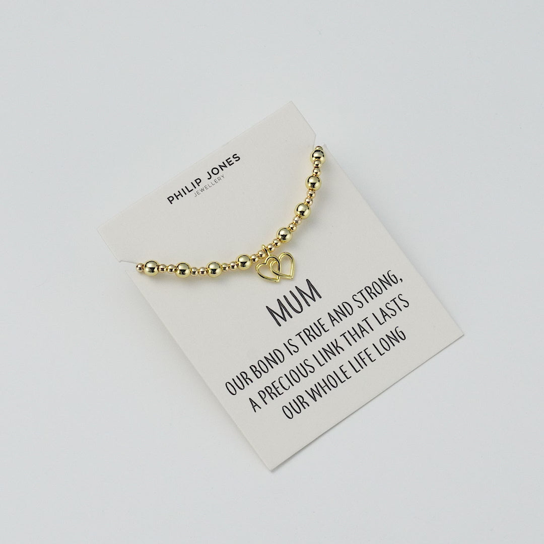 18k Gold Plated Mum Heart Link Beaded Stretch Bracelet with Quote Card