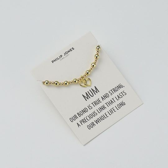 18k Gold Plated Mum Heart Link Beaded Stretch Bracelet with Quote Card