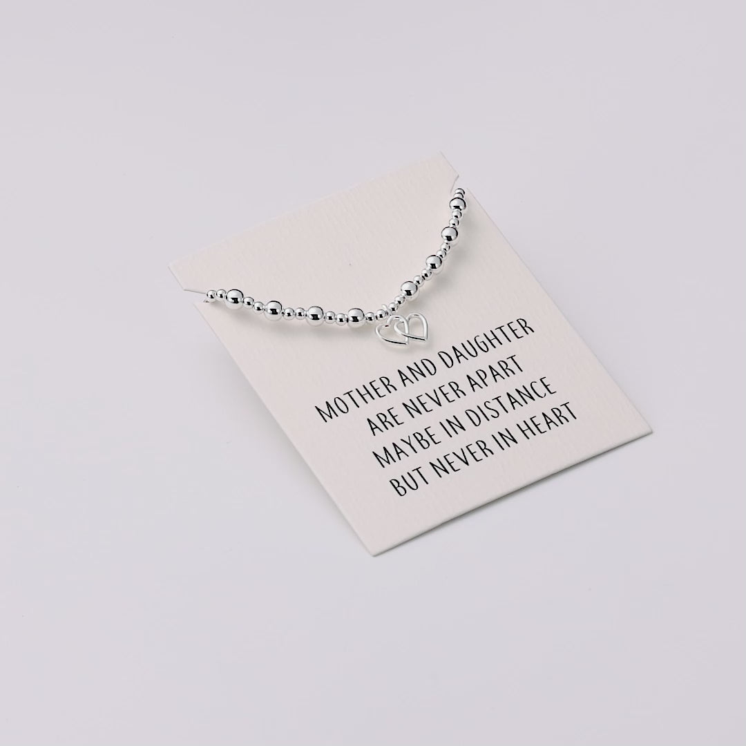 Heart Link Beaded Stretch Mother and Daughter Bracelet with Quote Card