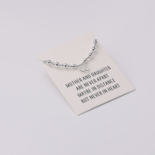 Heart Link Beaded Stretch Mother and Daughter Bracelet with Quote Card