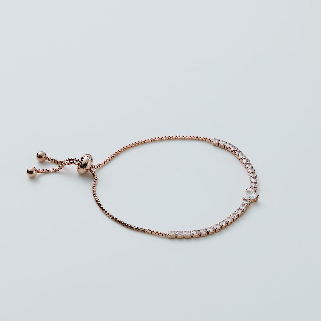 Rose Gold Plated Heart Solitaire Friendship Bracelet Created with Zircondia® Crystals