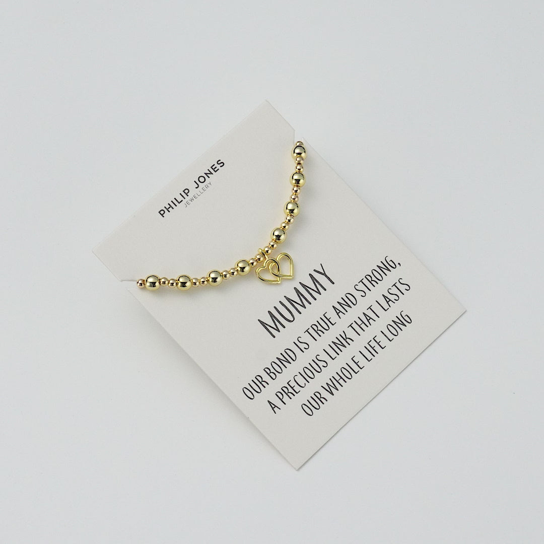 18k Gold Plated Mummy Heart Link Beaded Stretch Bracelet with Quote Card