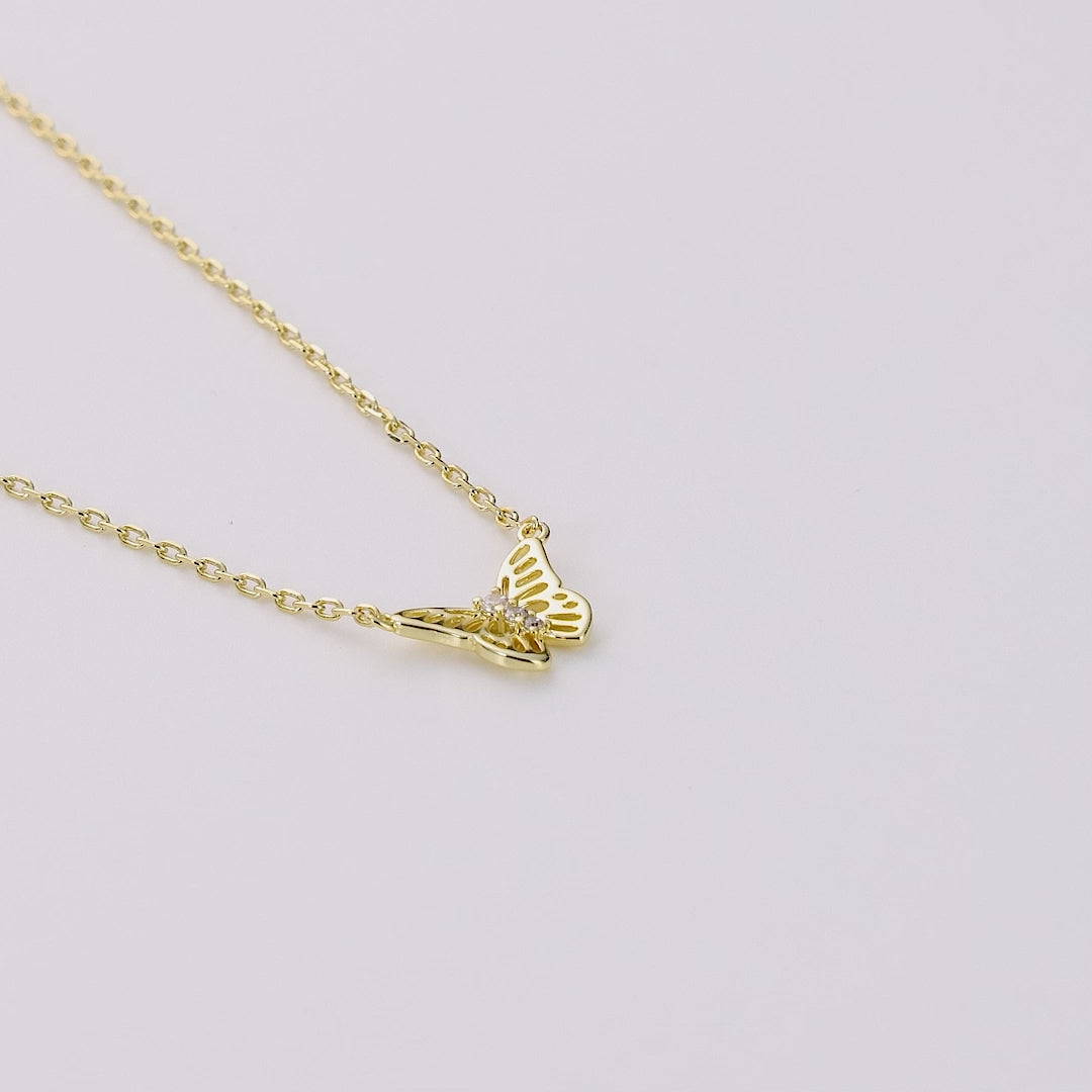 Gold Plated Butterfly Necklace Created with Zircondia® Crystals