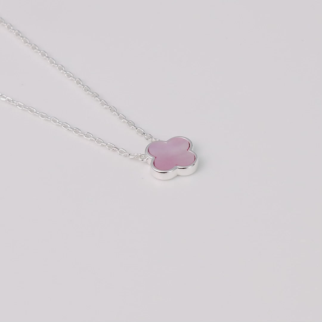 Pink Mother of Pearl Gemstone Clover Necklace