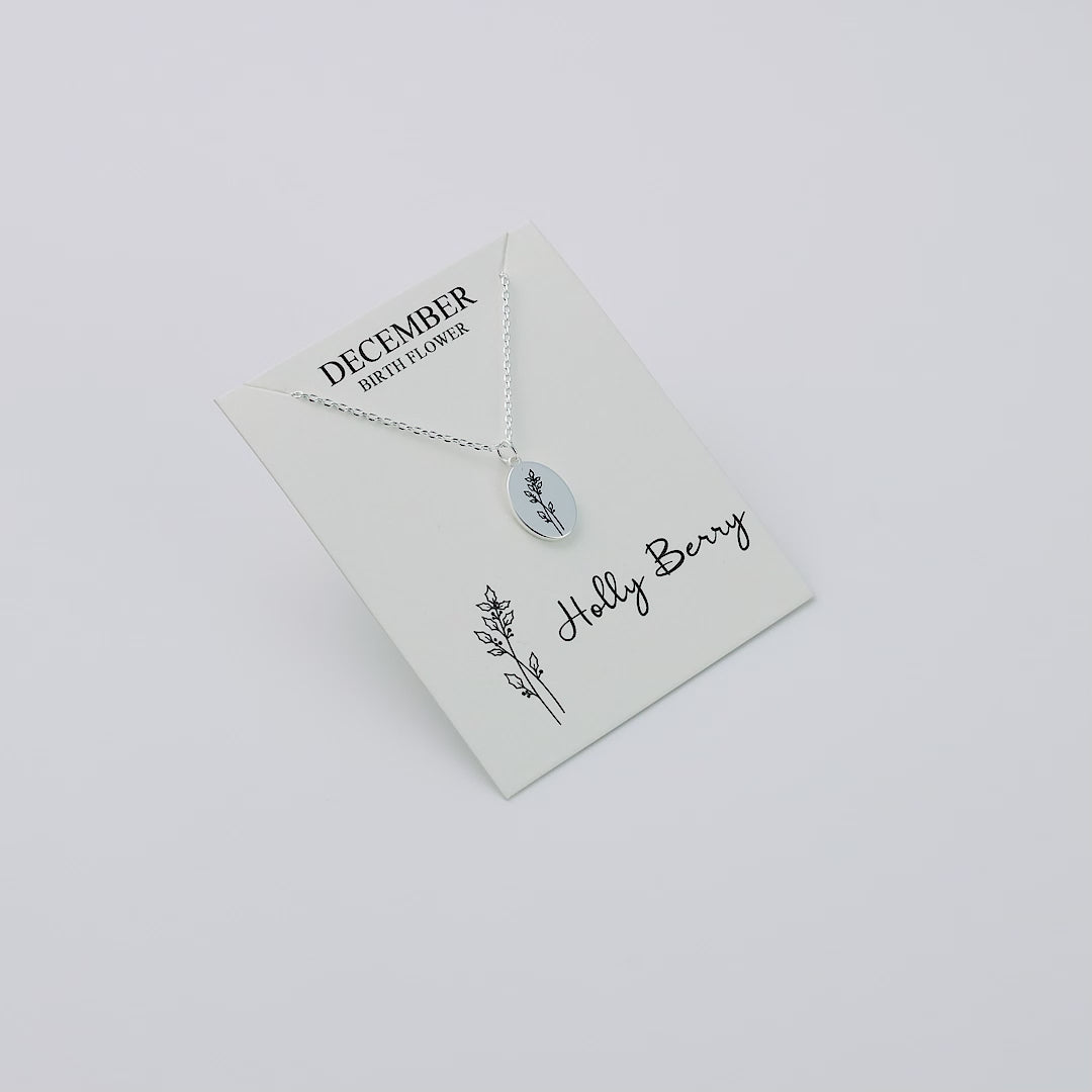 December Birth Flower Holly Berry Necklace with Card