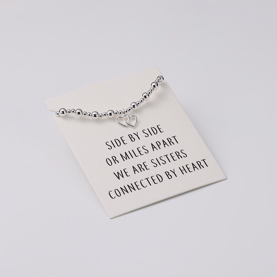 Heart Link Beaded Stretch Sister Bracelet with Quote Card