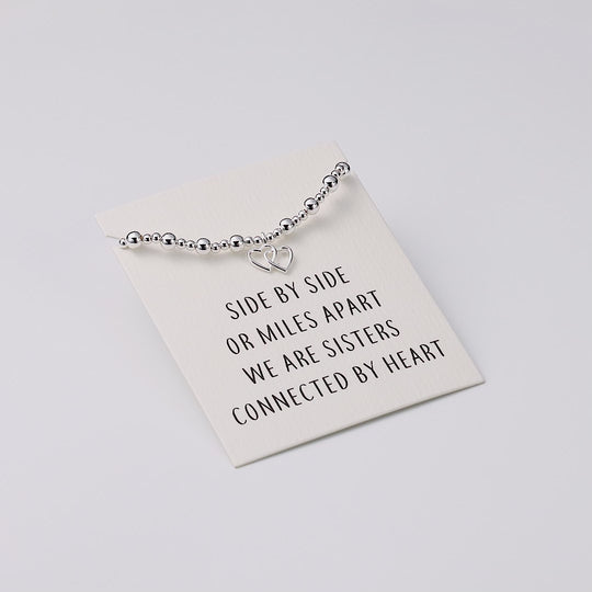 Heart Link Beaded Stretch Sister Bracelet with Quote Card
