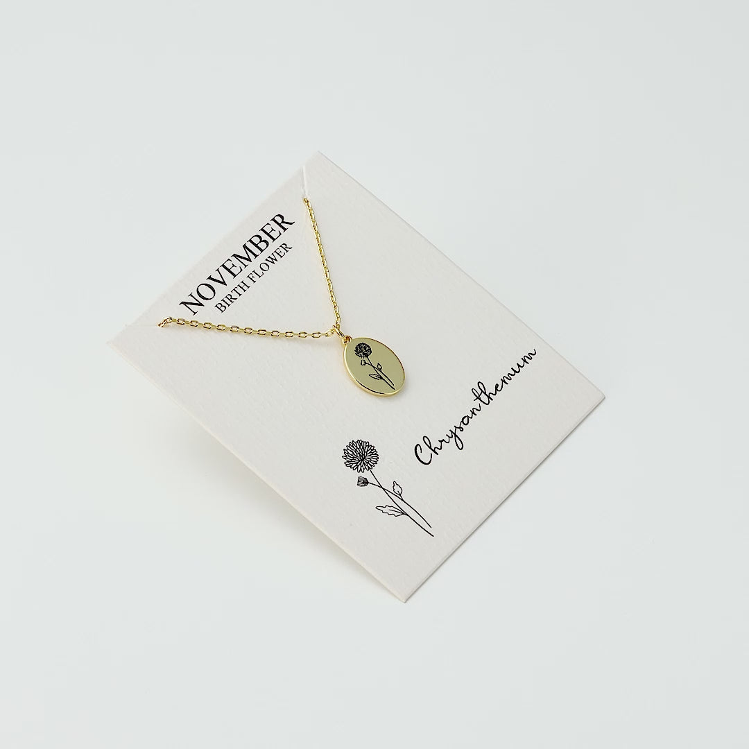 18k Gold Plated November Birth Flower Chrysanthemum Necklace with Card