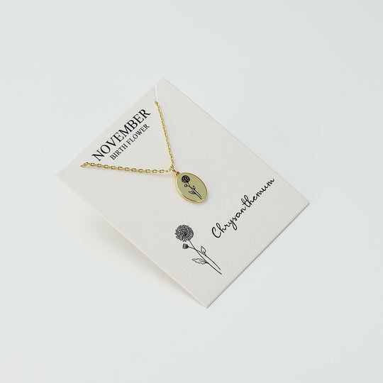 18k Gold Plated November Birth Flower Chrysanthemum Necklace with Card