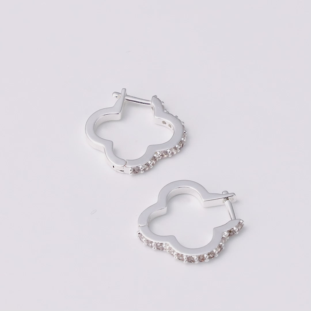 Silver Plated Clover Hoop Earrings Created with Zircondia® Crystals