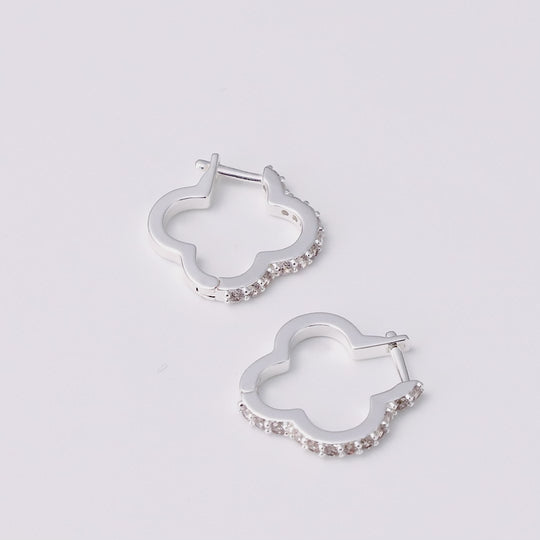 Silver Plated Clover Hoop Earrings Created with Zircondia® Crystals