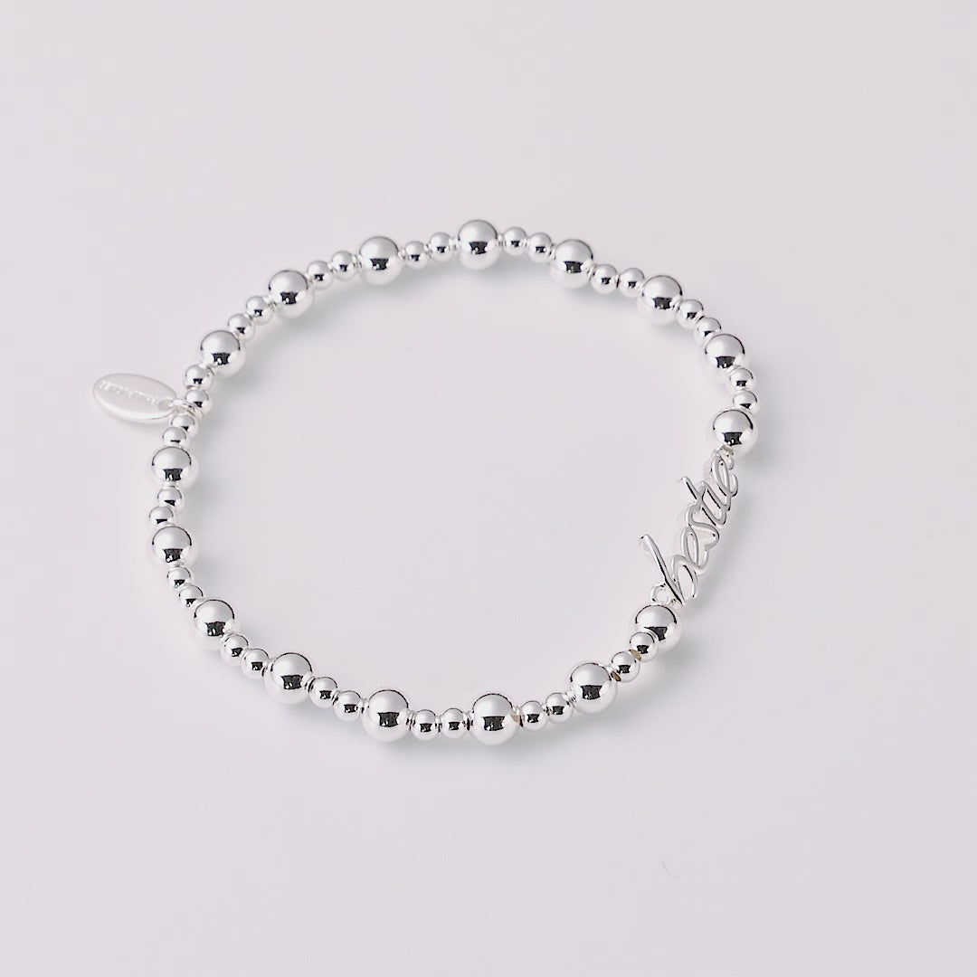 Silver Plated Bestie Beaded Stretch Bracelet