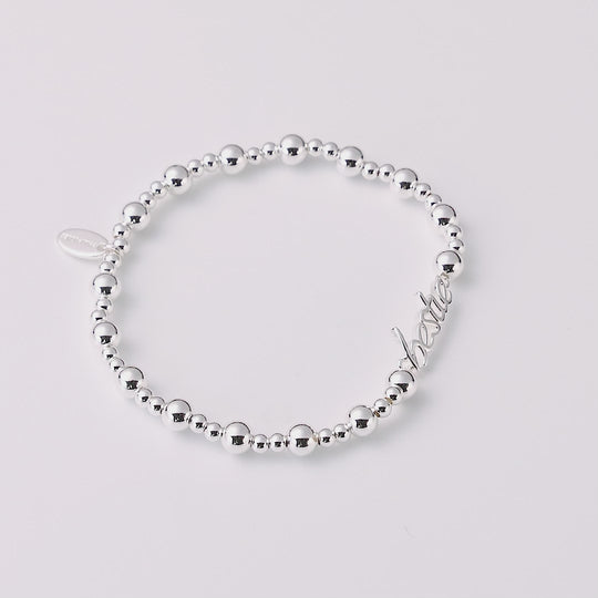 Silver Plated Bestie Beaded Stretch Bracelet