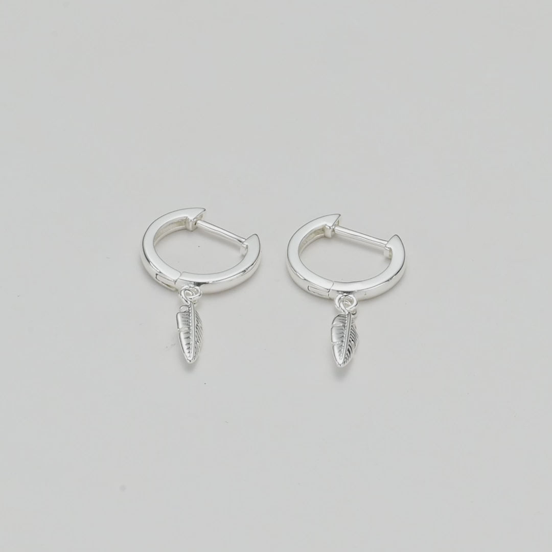 Silver Plated Feather Charm Hoop Earrings Video