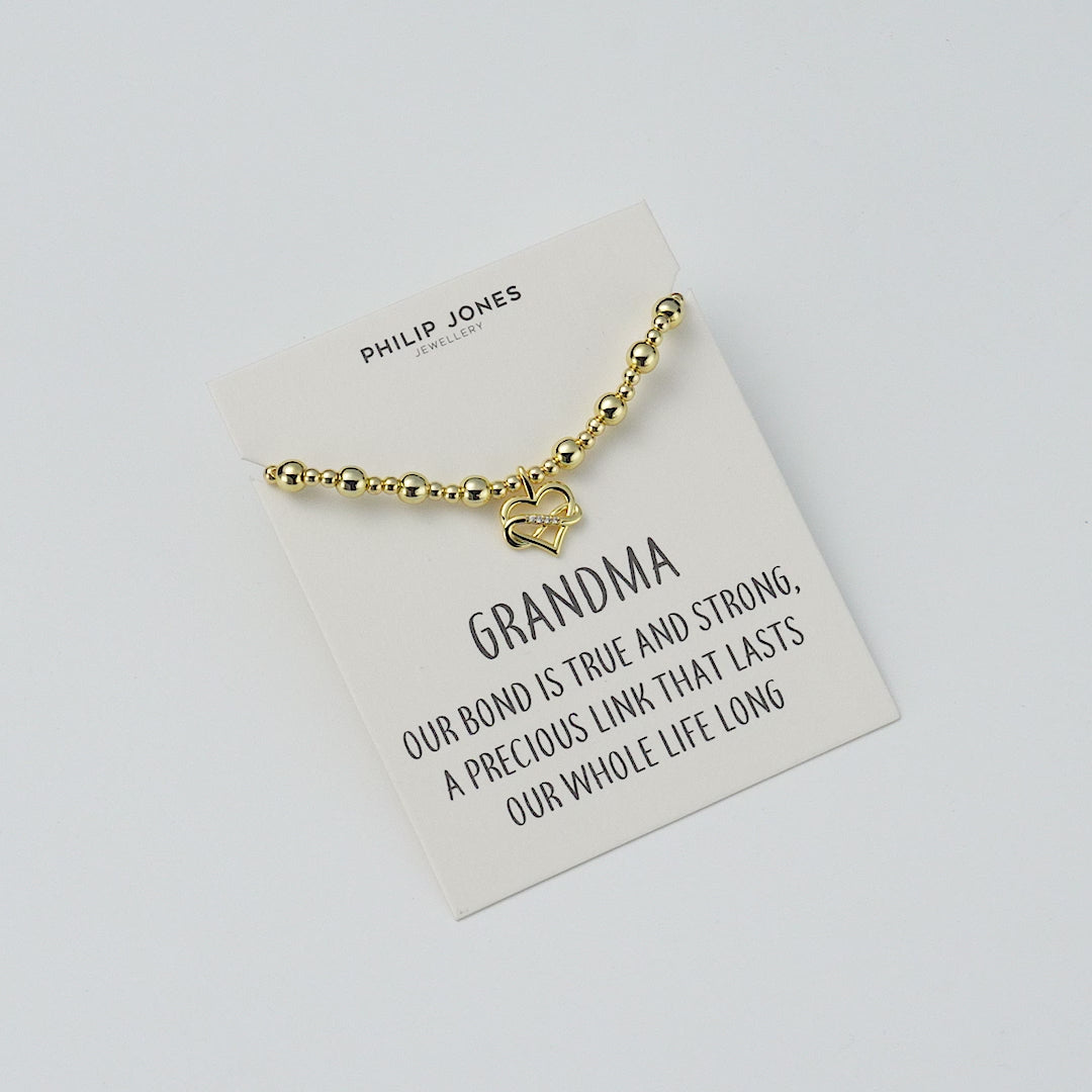 18k Gold Plated Infinity Heart Beaded Stretch Grandma Bracelet with Quote Card