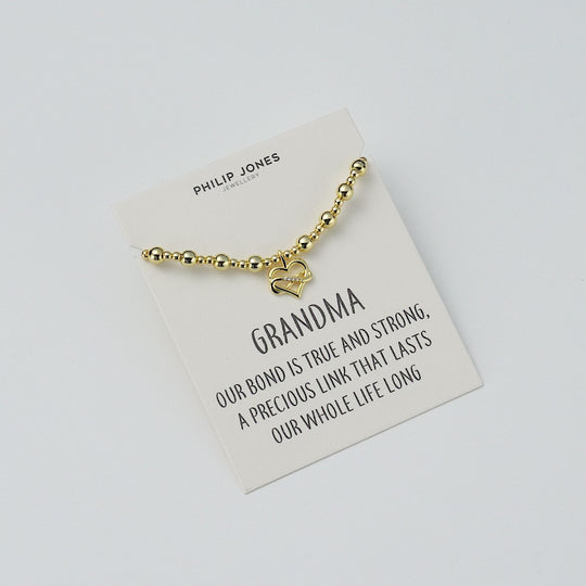 18k Gold Plated Infinity Heart Beaded Stretch Grandma Bracelet with Quote Card