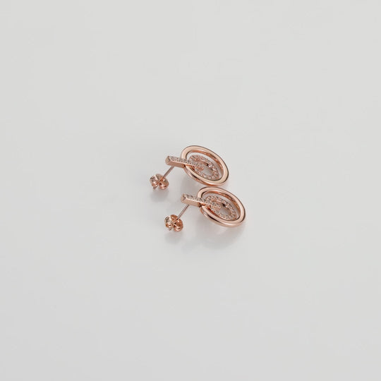 Rose Gold Plated Double Circle Drop Earrings Created with Zircondia® Crystals