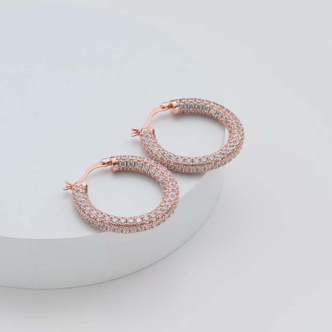 Rose Gold Plated 30mm Pave Hoop Earrings Created with Zircondia® Crystals Video