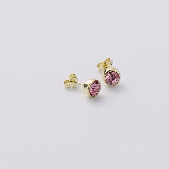 18k Gold Plated Pink Stud Earrings Created with Zircondia® Crystals