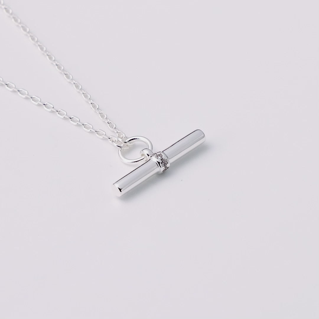 Silver Plated T-Bar Necklace Created with Zircondia® Crystals