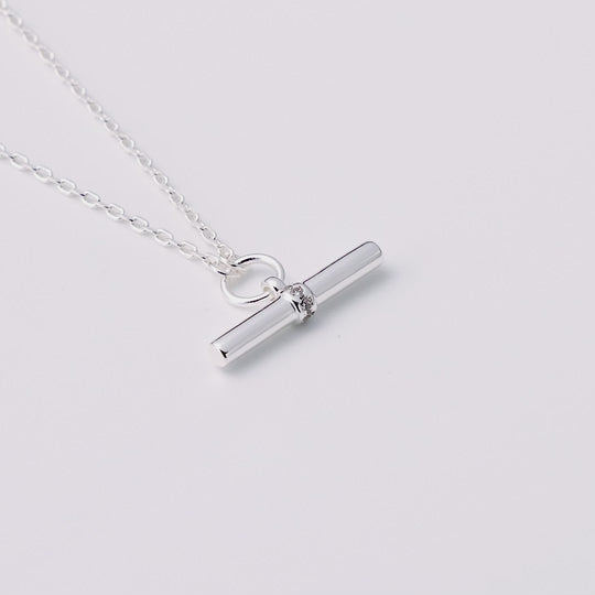 Silver Plated T-Bar Necklace Created with Zircondia® Crystals