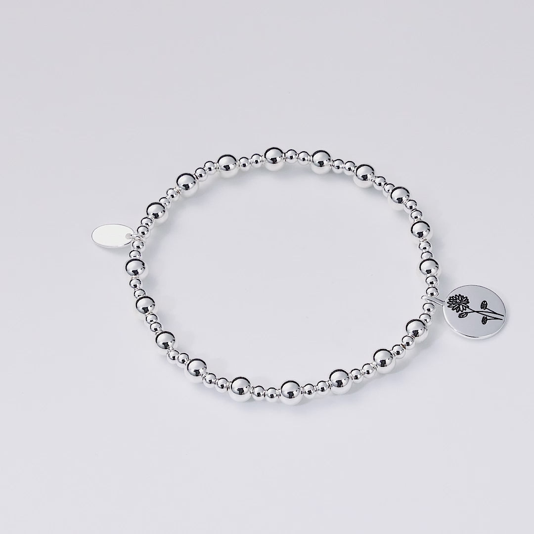 July Birth Flower Water Lily Beaded Stretch Bracelet