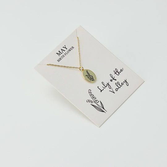 18k Gold Plated May Birth Flower Lily of the Valley Necklace with Card