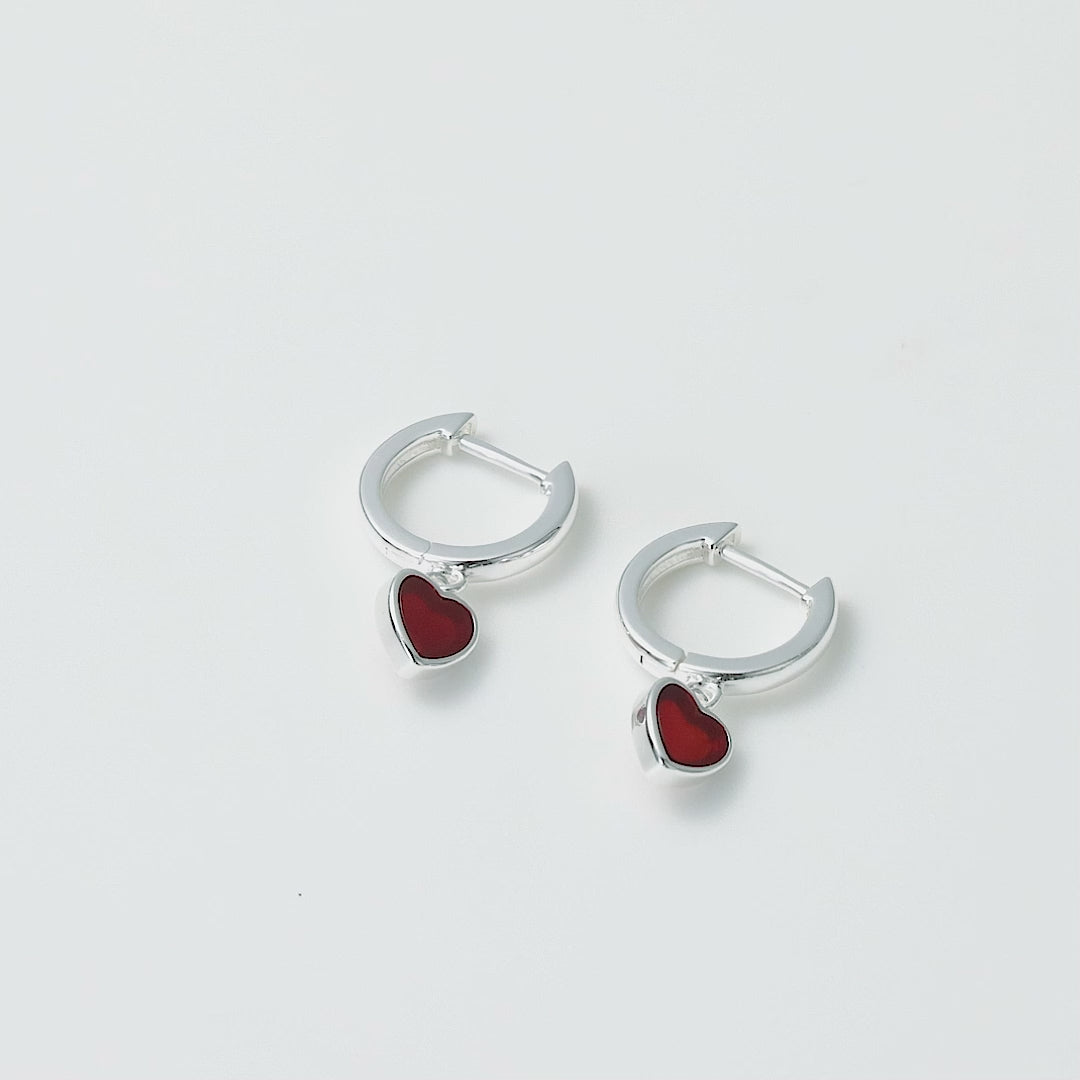 Carnelian Gemstone Heart Charm Hoop Earrings