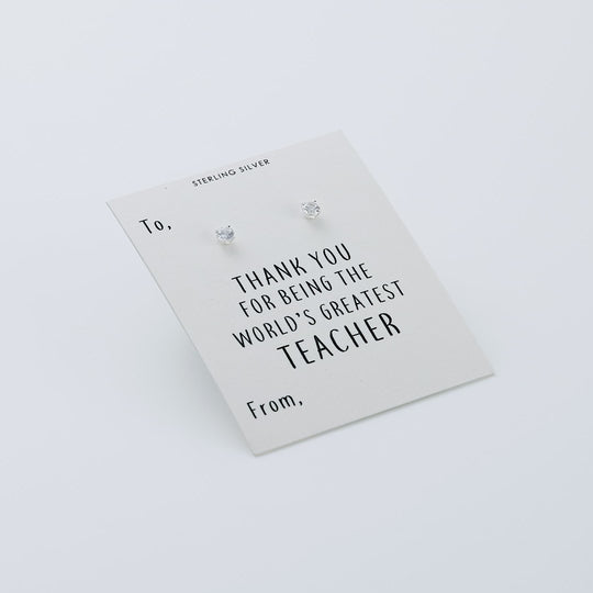 Sterling Silver World's Greatest Teacher Crystal Earrings