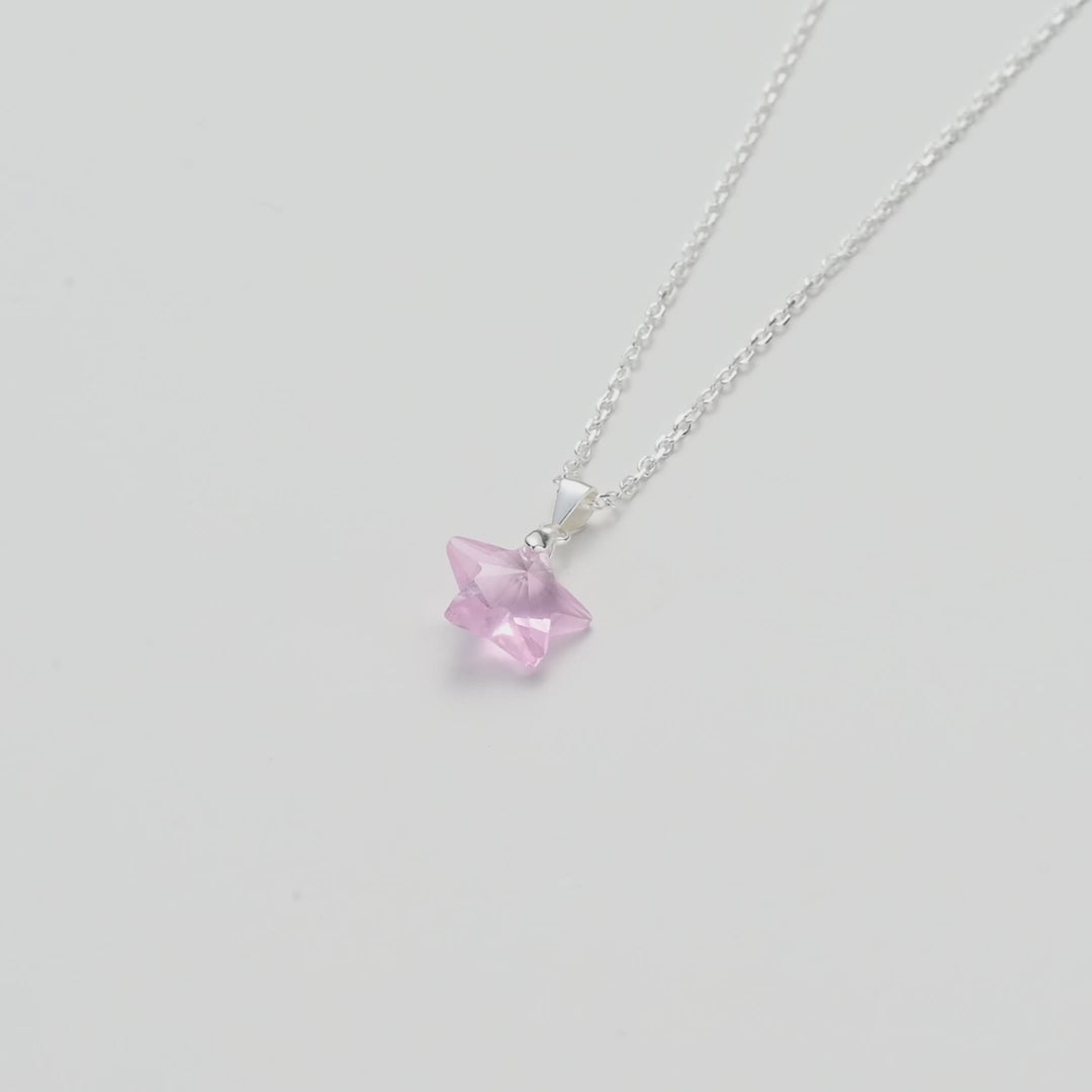 Sterling Silver Light Rose Star Necklace Created with Zircondia® Crystals Video