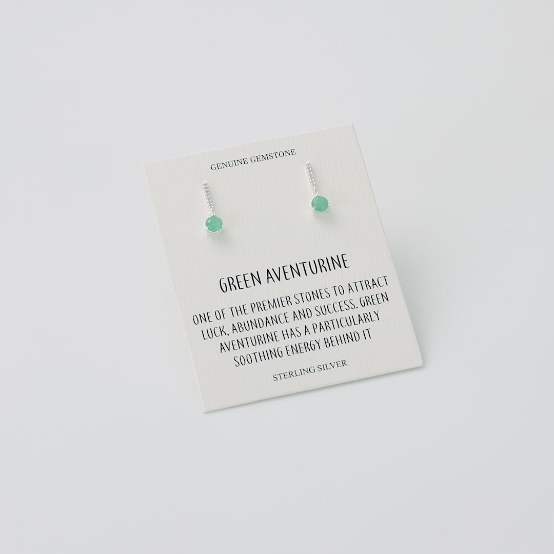 Sterling Silver Green Aventurine Gemstone Drop Earrings with Quote Card